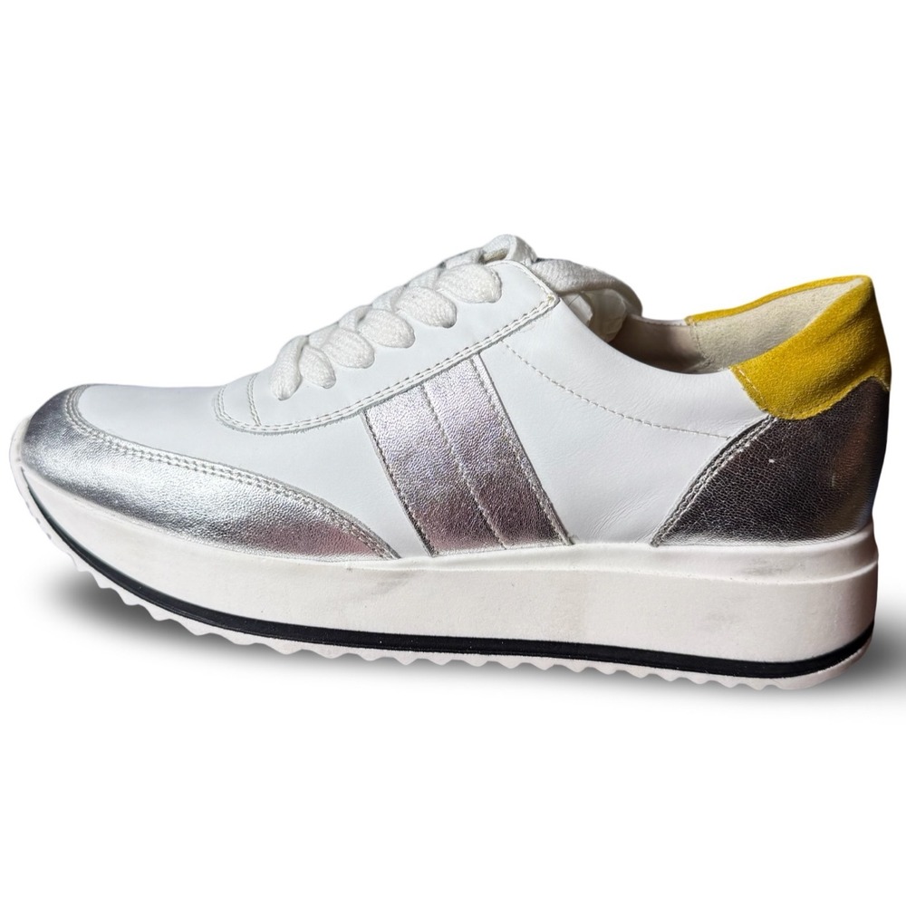 Boden White Leather Metallic Silver Yellow Platform Sneakers EU 38 US 7.5